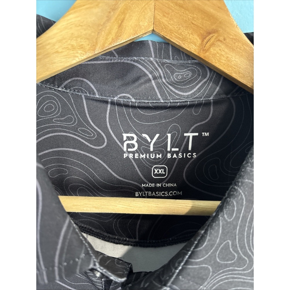 BYLT XXL Men's Golf Polo Black Geometric Print Performance Preppy Old Money - Picture 5 of 8